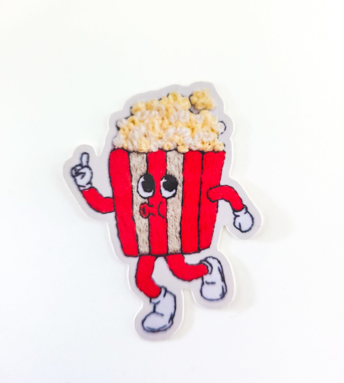 Hand Embroidered Retro Cartoon Popcorn Vinyl Sticker