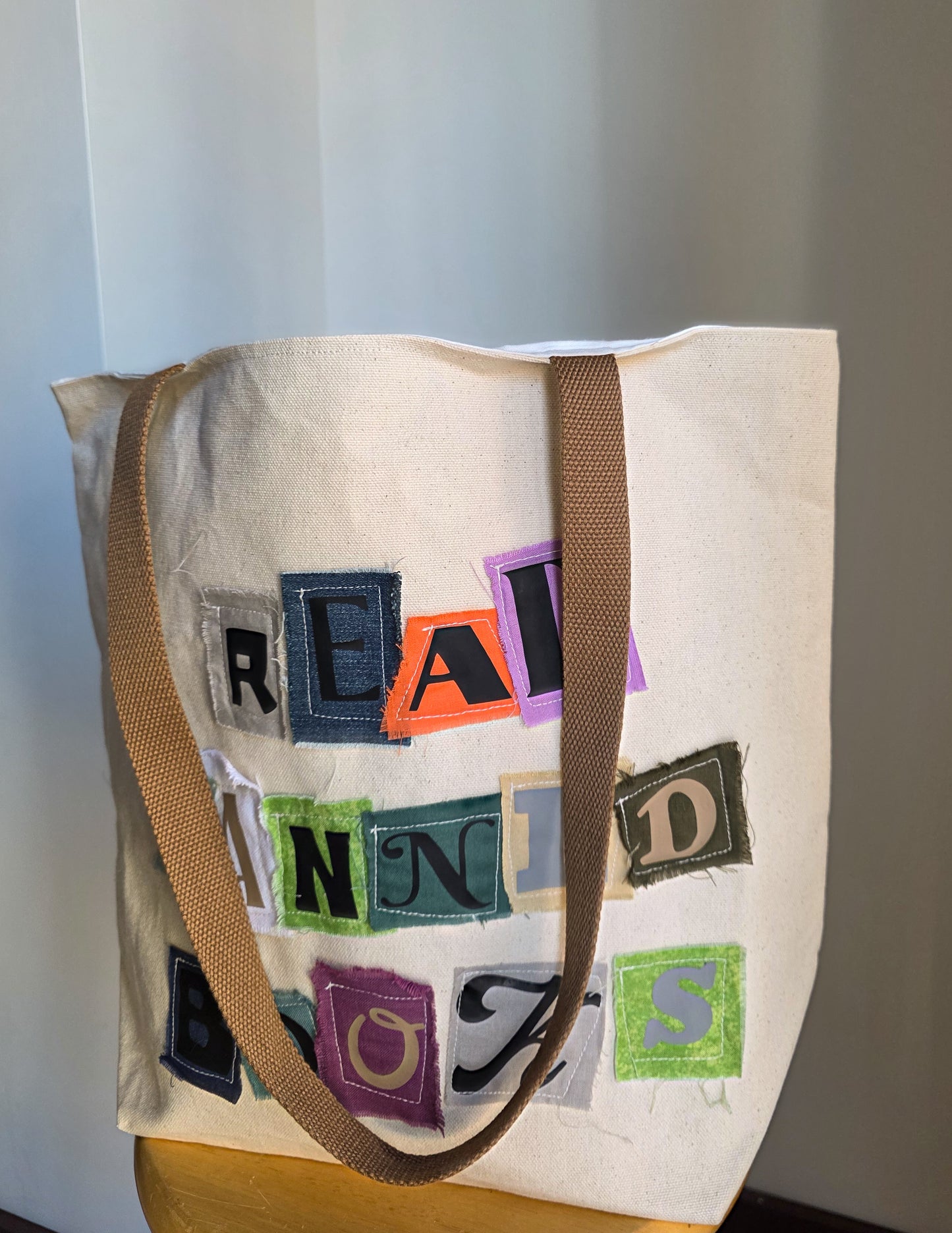 "Read Banned Books" Tote Bag w/ Brown Straps