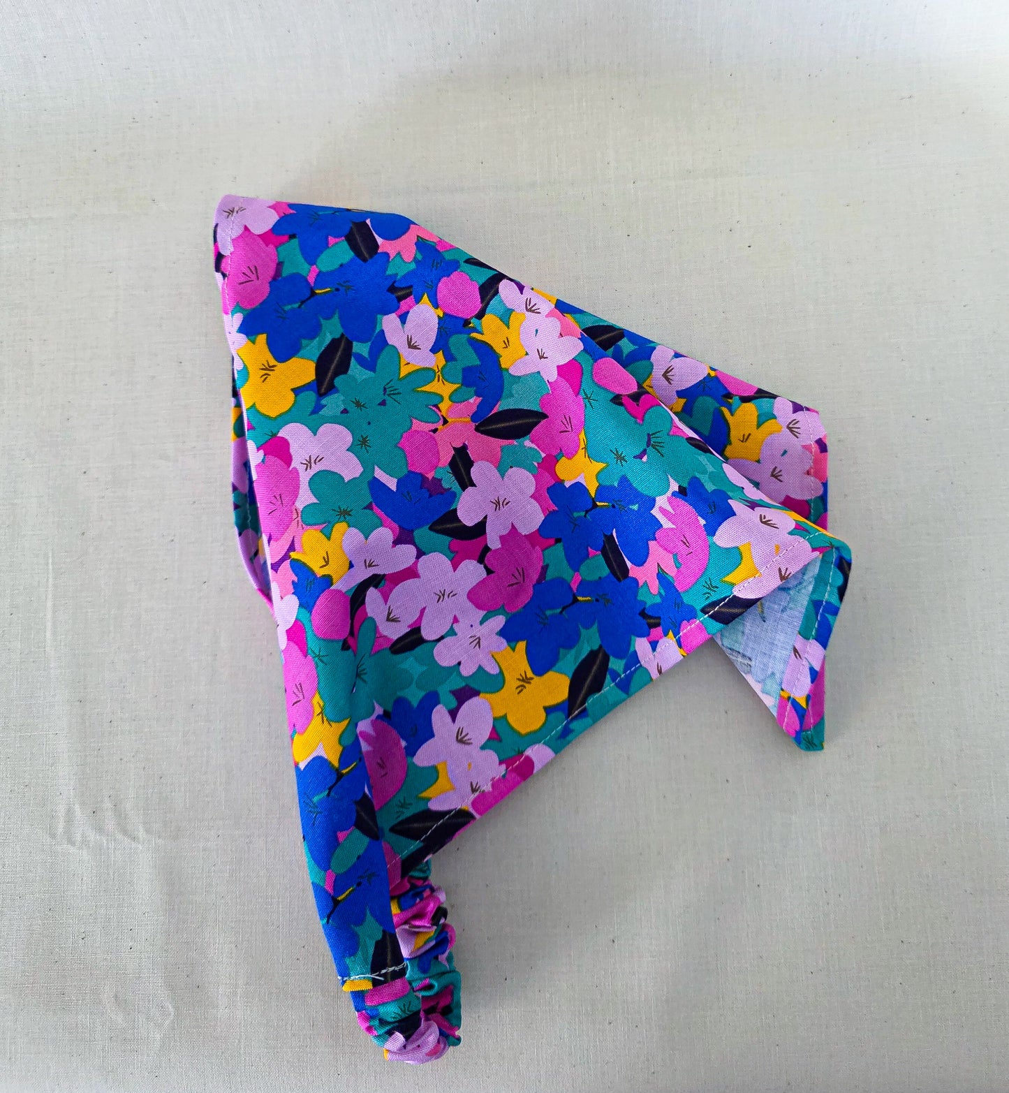 Jewel Toned Floral Print Cotton Elastic Hair Bandana