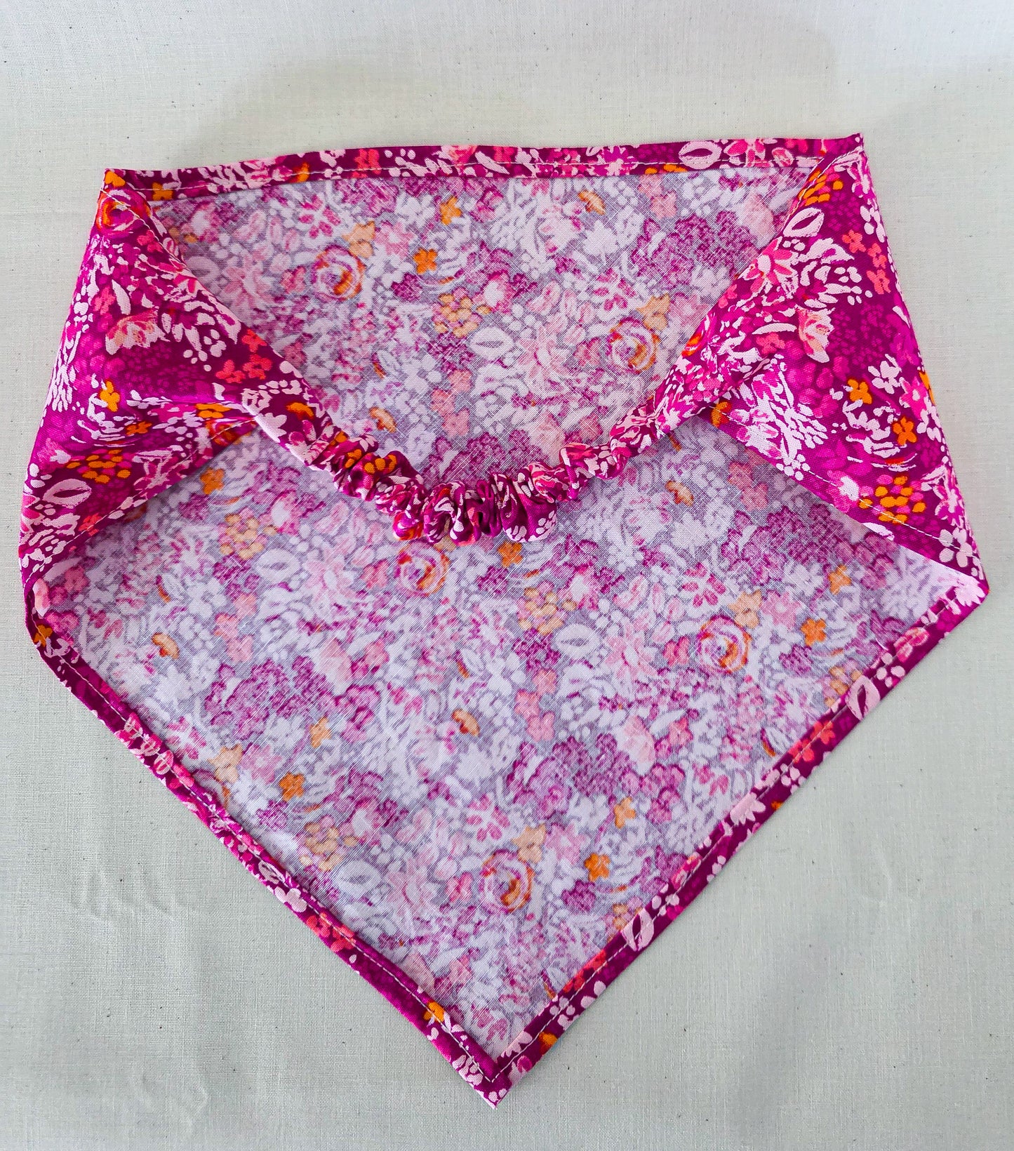Pink Floral Print Cotton Elastic Hair Bandana
