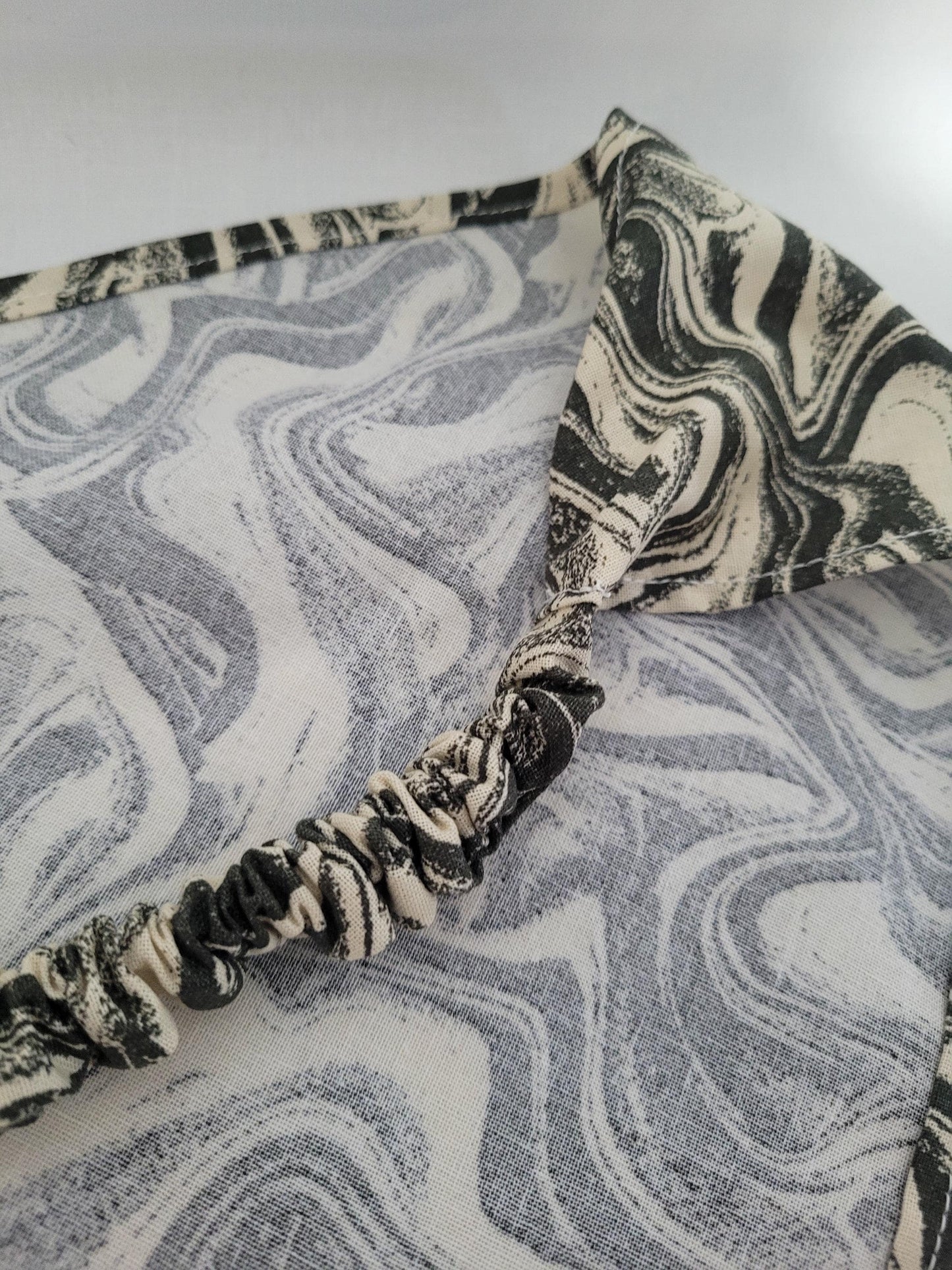 Black and Off White Marble Print Elastic Hair Bandana