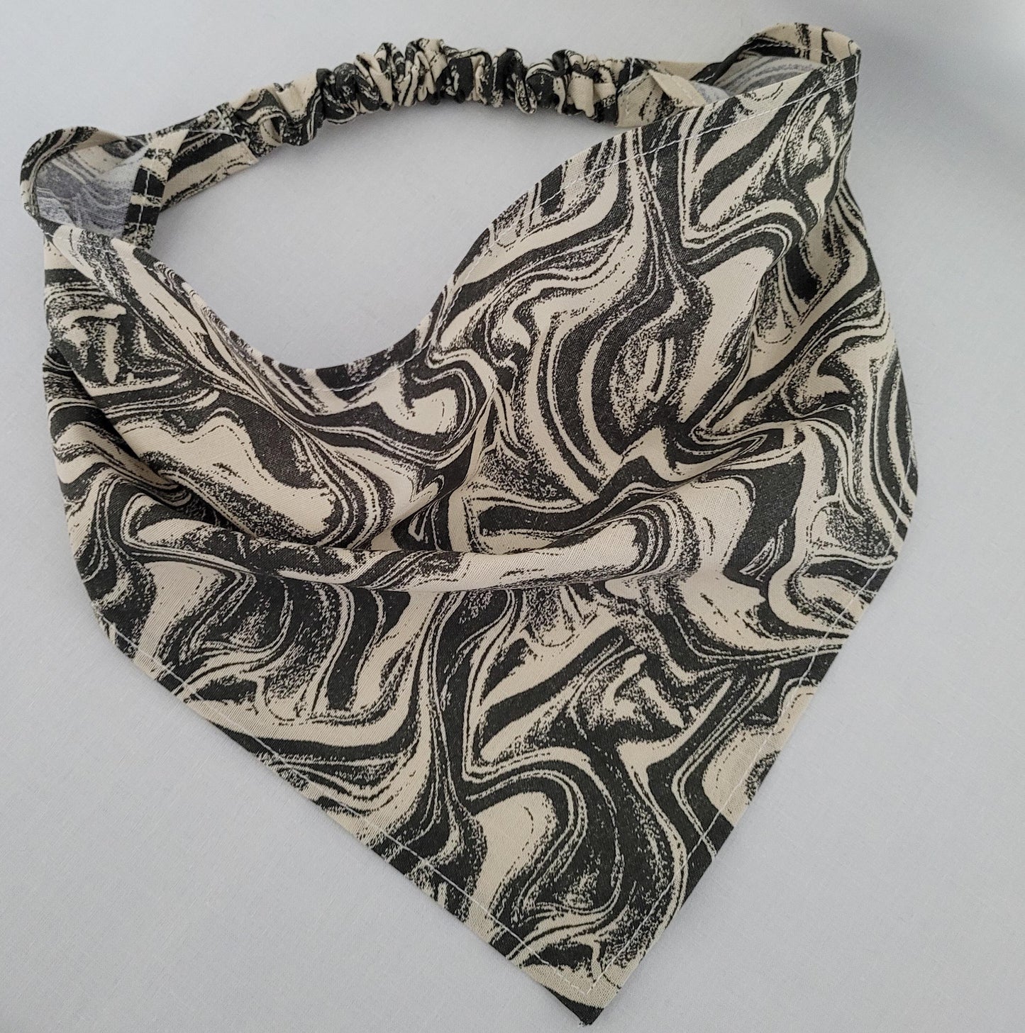 Black and Off White Marble Print Elastic Hair Bandana
