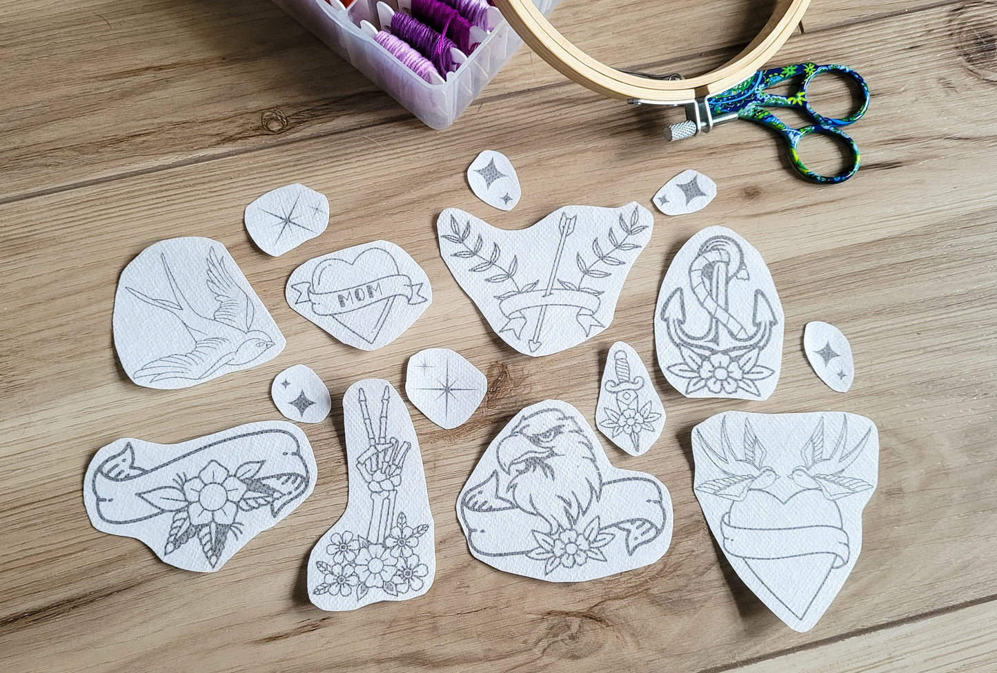 Traditional Tattoo Style Stick and Stitch Embroidery Patterns