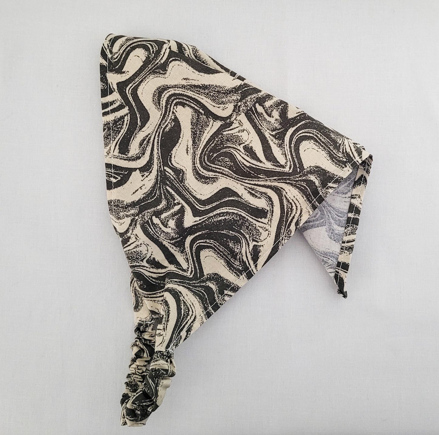 Black and Off White Marble Print Elastic Hair Bandana
