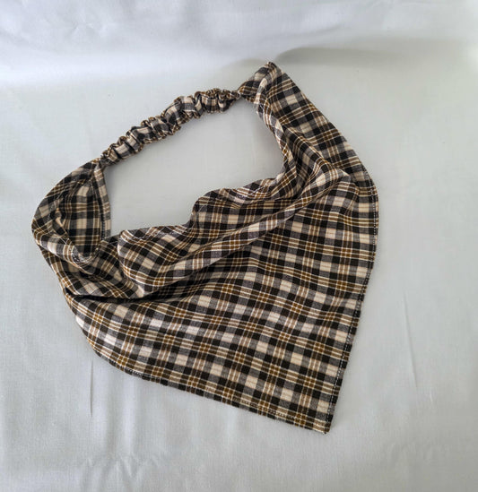 Brown and Tan Plaid Elastic Hair Bandana, Gifts for Her