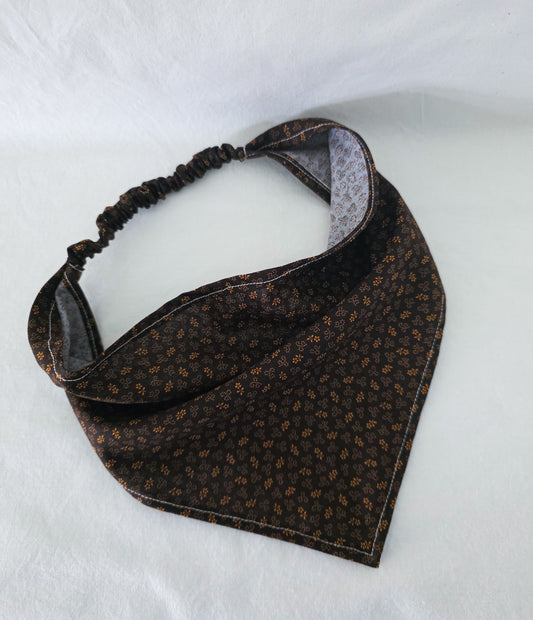 Brown Autumn Leaf Print Elastic Hair Bandana