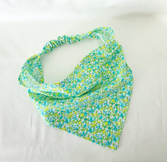 Bright Blue Floral Print Elastic Hair Bandana