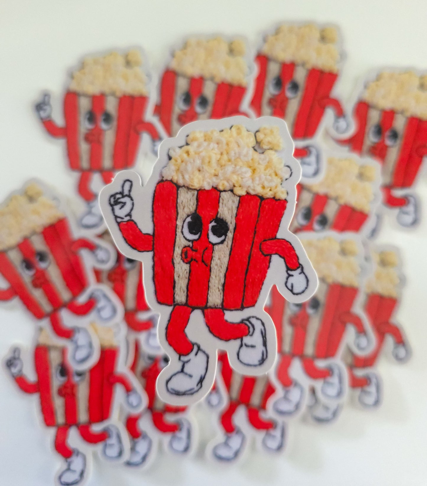 Hand Embroidered Retro Cartoon Popcorn Vinyl Sticker