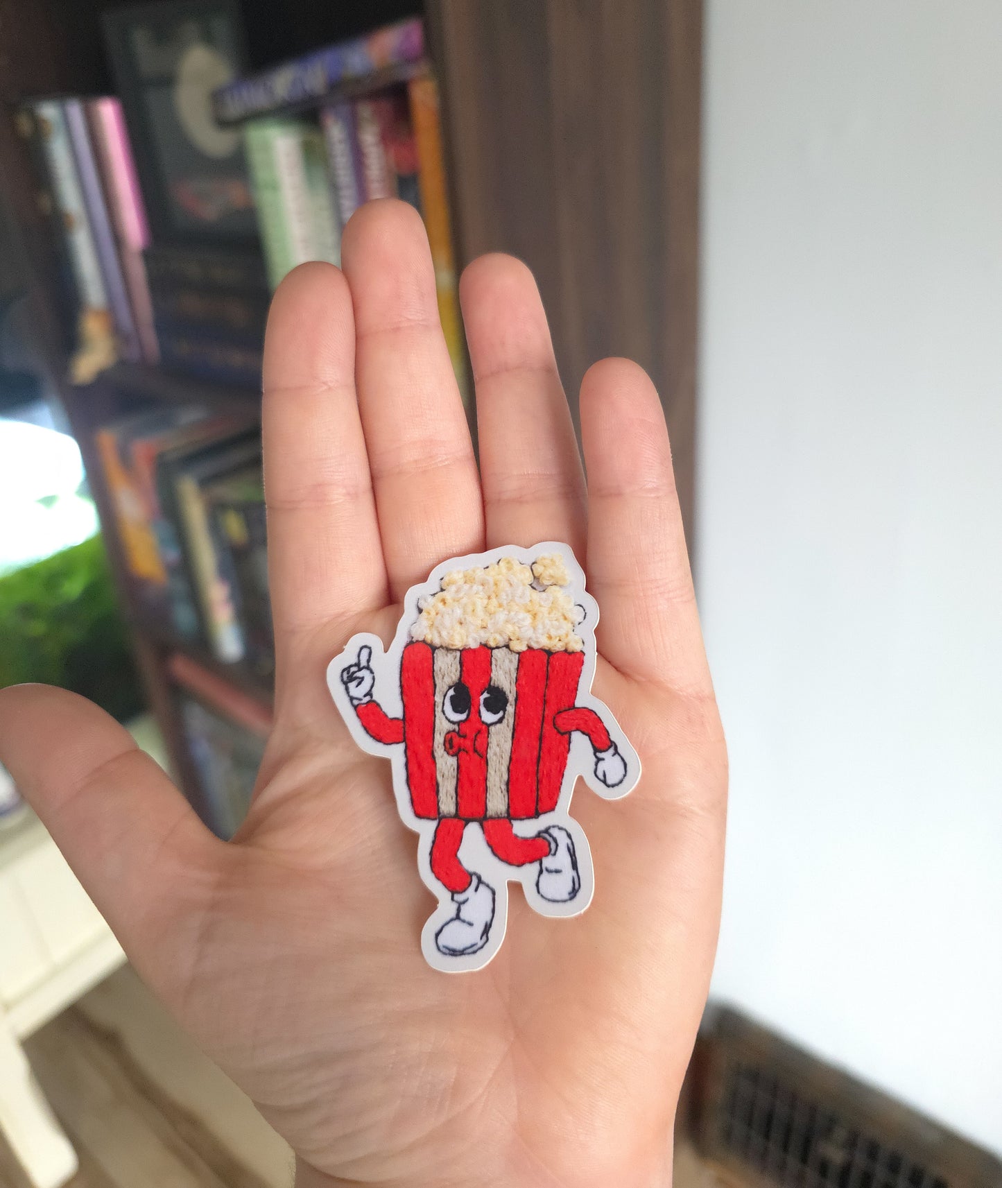 Hand Embroidered Retro Cartoon Popcorn Vinyl Sticker
