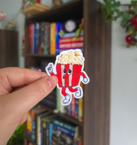 Hand Embroidered Retro Cartoon Popcorn Vinyl Sticker