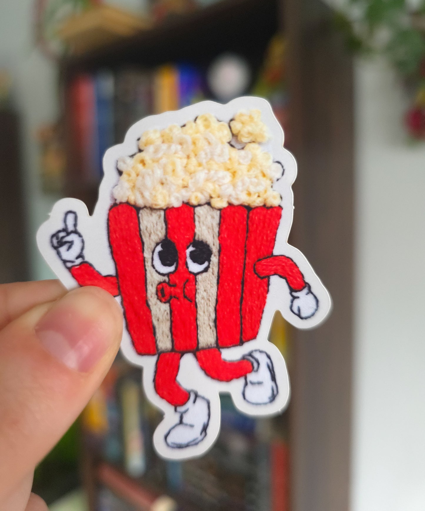 Hand Embroidered Retro Cartoon Popcorn Vinyl Sticker