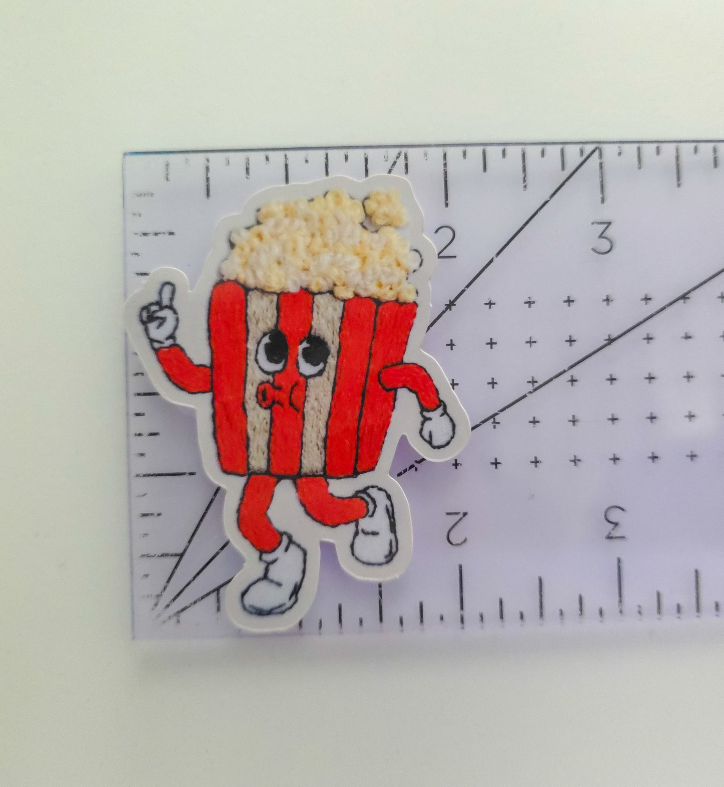 Hand Embroidered Retro Cartoon Popcorn Vinyl Sticker