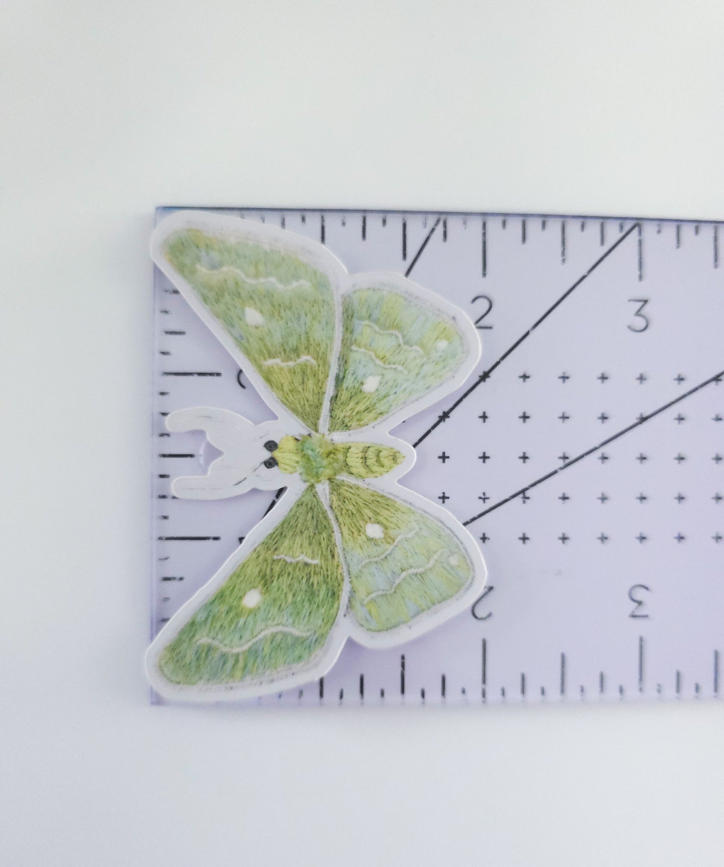 Hand Embroidered Emerald Moth Vinyl Sticker, Stumpwork Embroidery