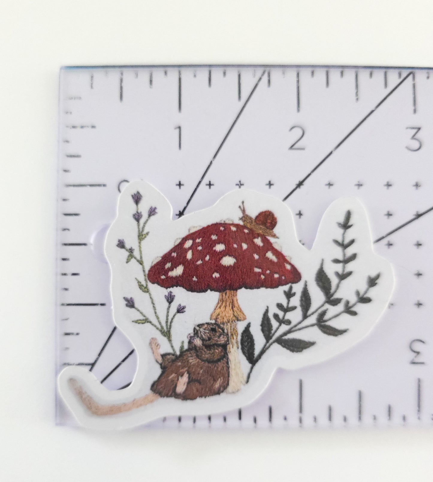 Hand Embroidered Mouse & Mushroom Vinyl Sticker, Rat Sticker