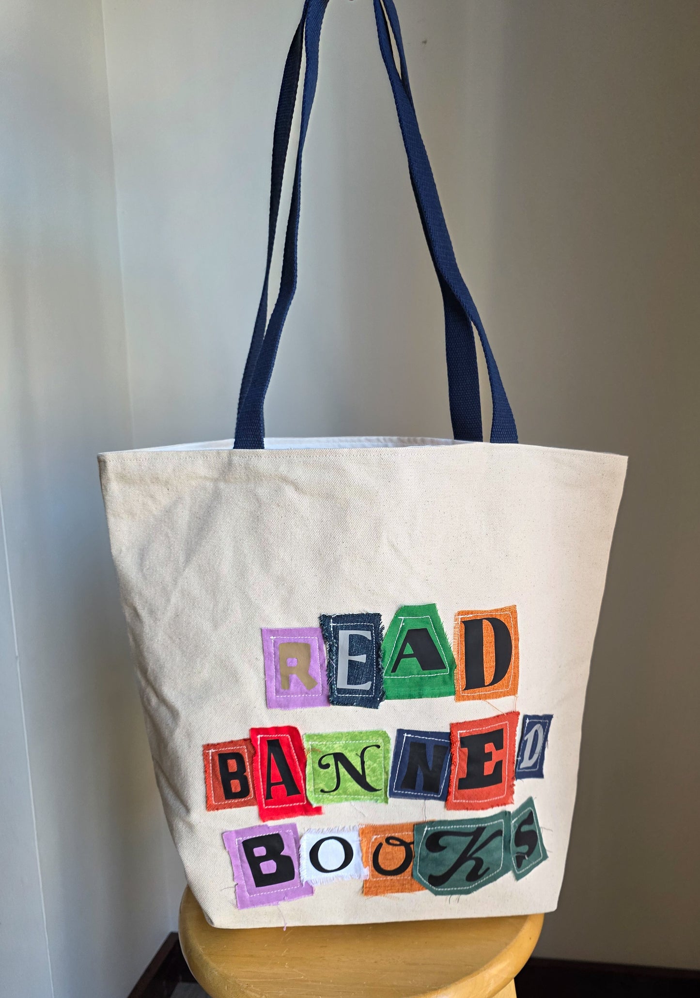 "Read Banned Books" Tote Bag w/ Blue Straps