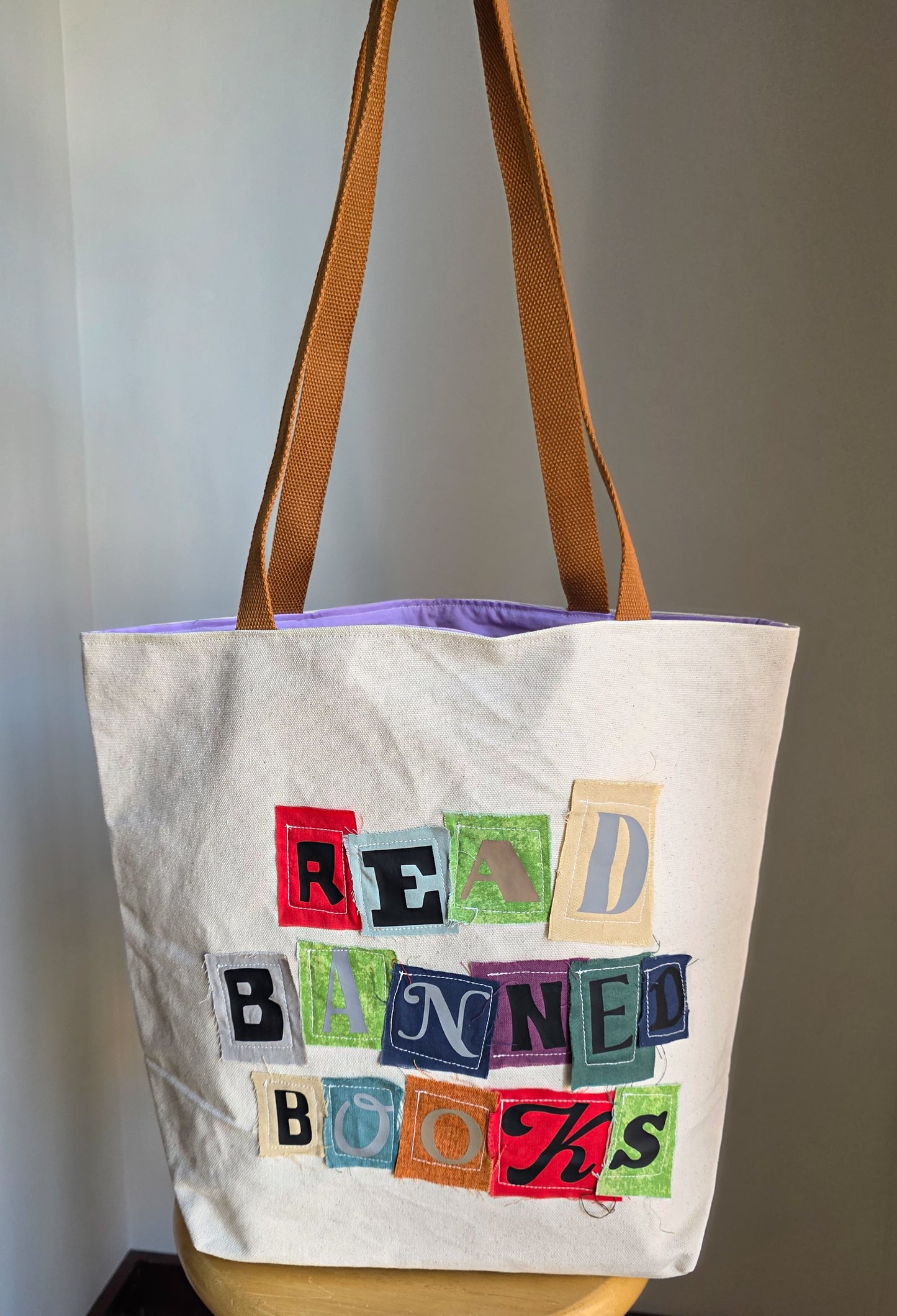 "Read Banned Books" Tote Bag w/ Orange Straps