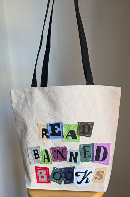 "Read Banned Books" Tote Bag w/ Black Straps