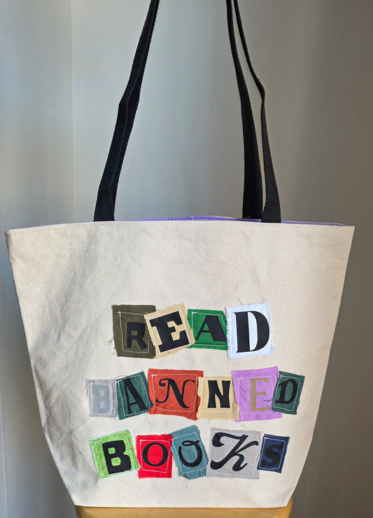"Read Banned Books" Tote Bag w/ Black Straps