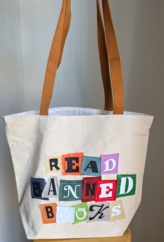"Read Banned Books" Tote Bag w/ Orange Straps