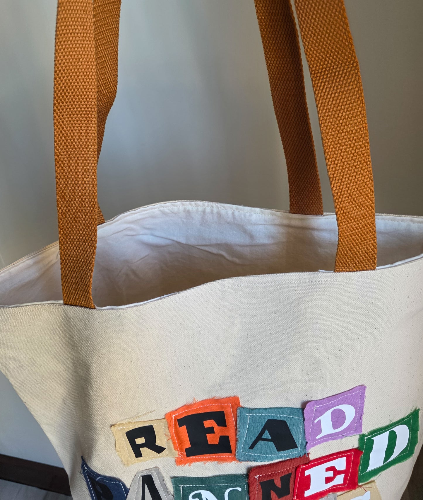 "Read Banned Books" Tote Bag w/ Orange Straps