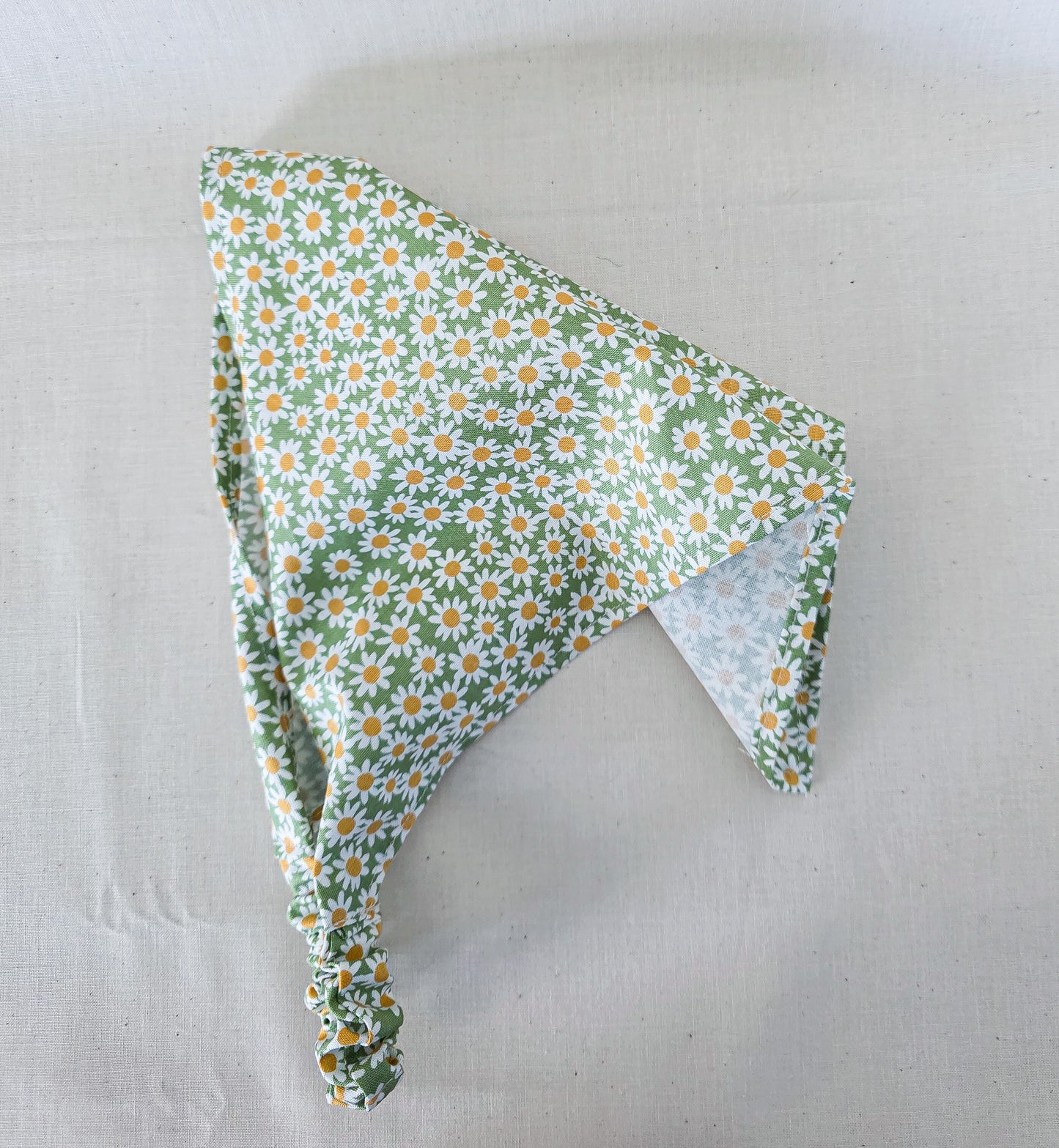 Green Daisy Floral Print Cotton Elastic Hair Bandana