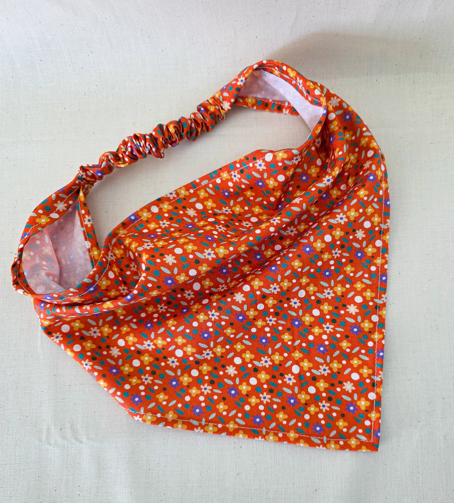 Orange Dainty Floral Print Cotton Elastic Hair Bandana