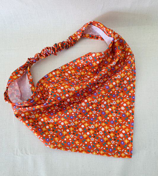 Orange Dainty Floral Print Cotton Elastic Hair Bandana