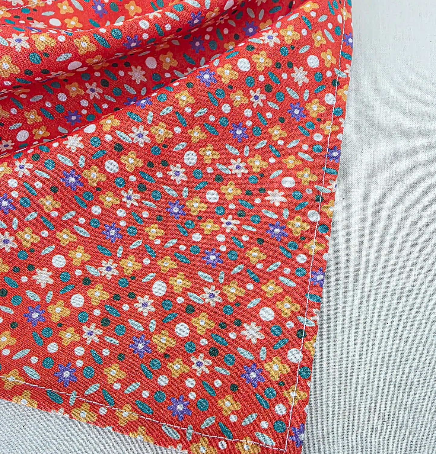 Orange Dainty Floral Print Cotton Elastic Hair Bandana