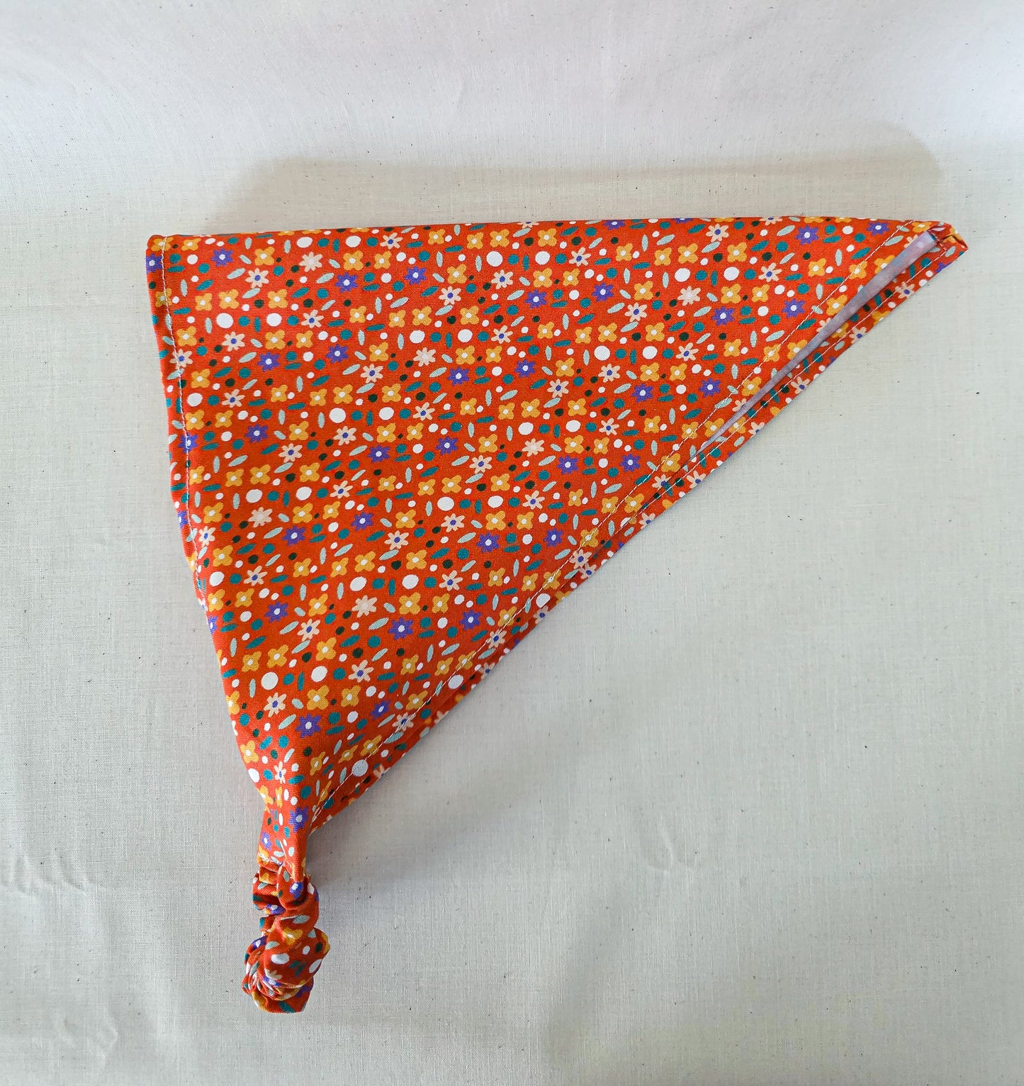 Orange Dainty Floral Print Cotton Elastic Hair Bandana
