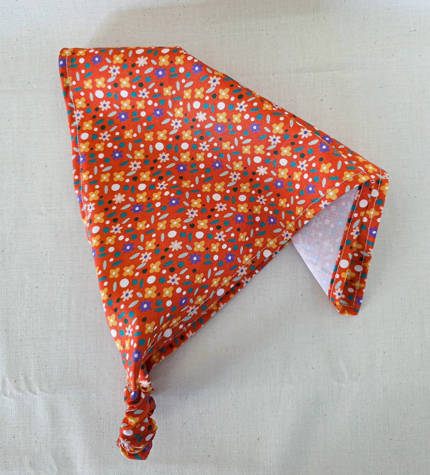 Orange Dainty Floral Print Cotton Elastic Hair Bandana