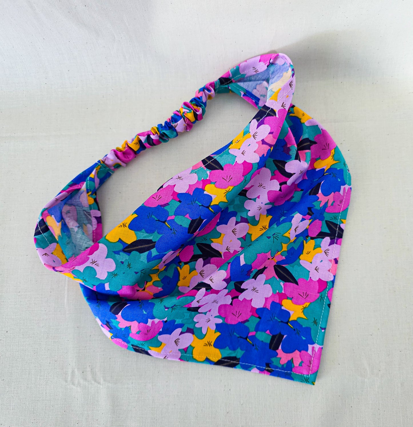 Jewel Toned Floral Print Cotton Elastic Hair Bandana