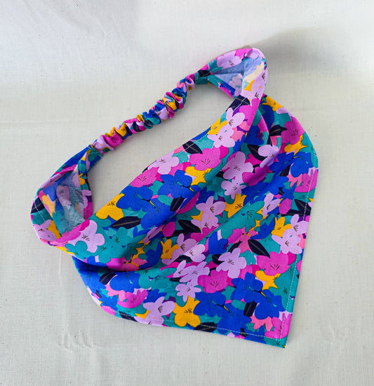 Jewel Toned Floral Print Cotton Elastic Hair Bandana