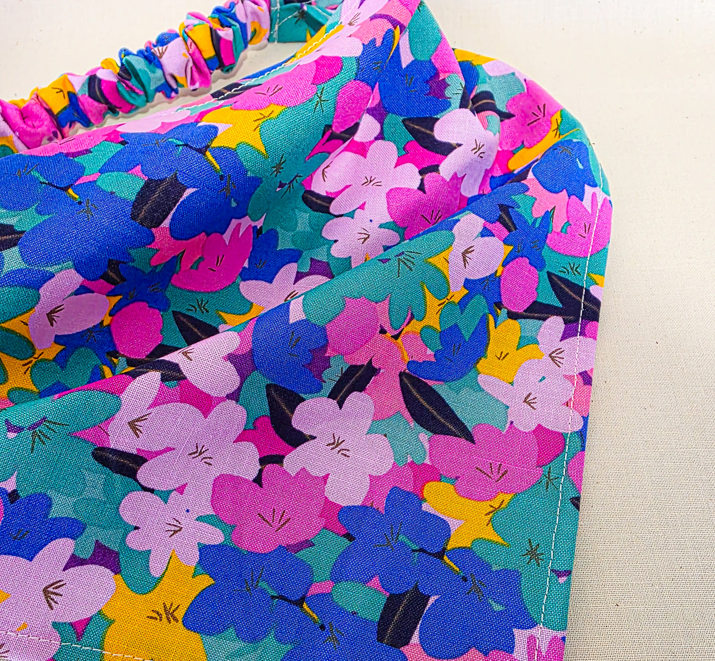 Jewel Toned Floral Print Cotton Elastic Hair Bandana