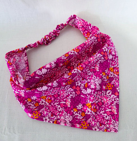 Pink Floral Print Cotton Elastic Hair Bandana