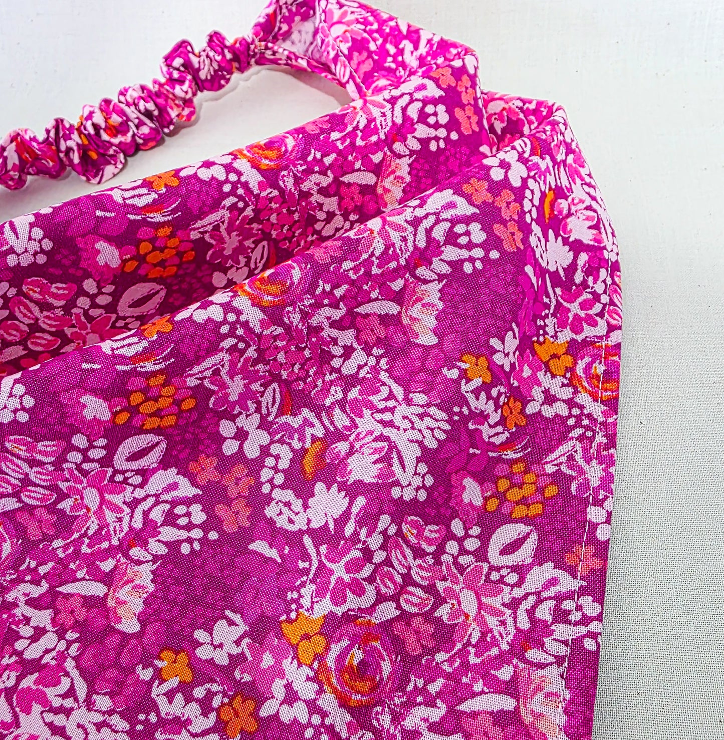 Pink Floral Print Cotton Elastic Hair Bandana