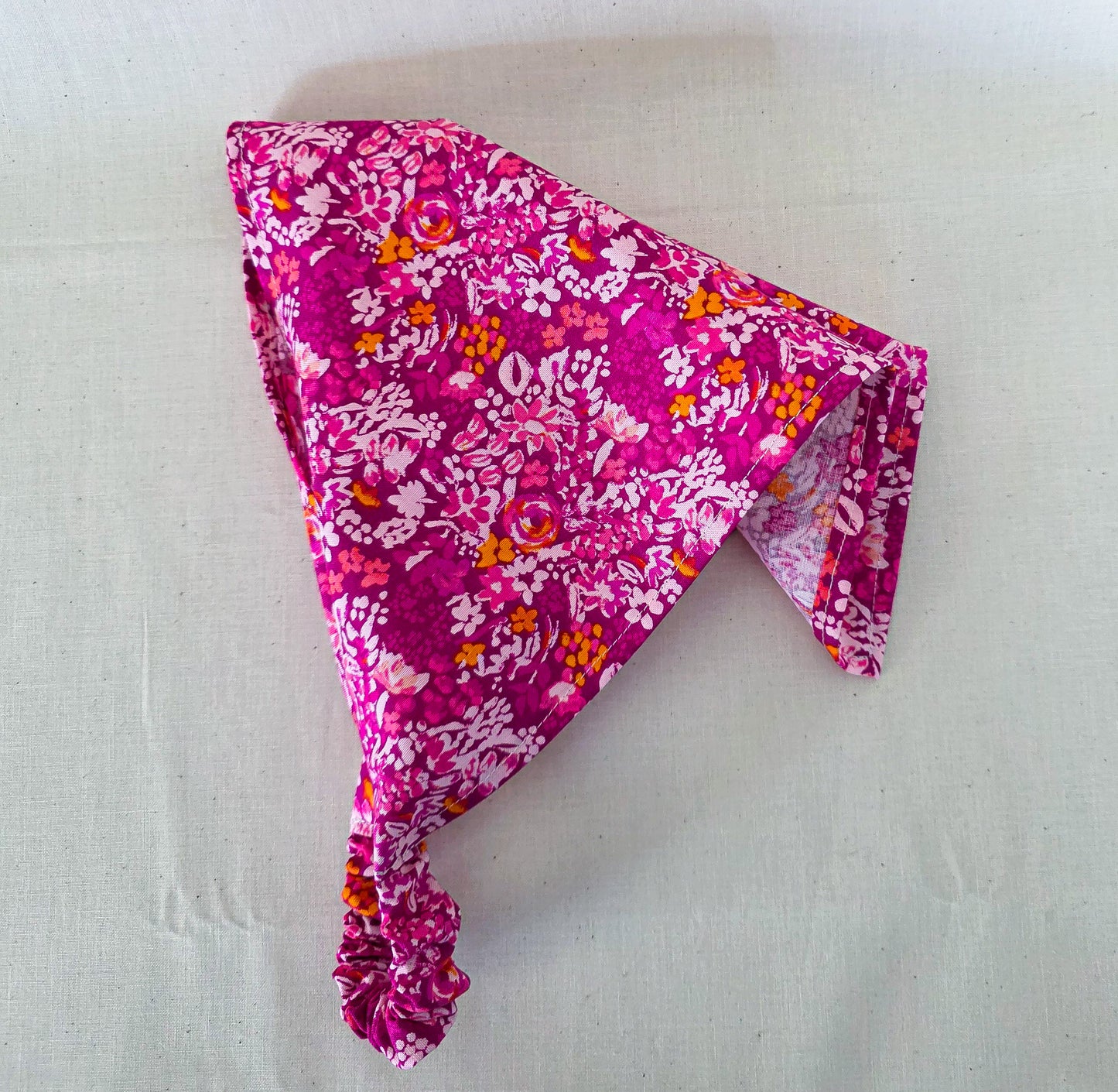 Pink Floral Print Cotton Elastic Hair Bandana