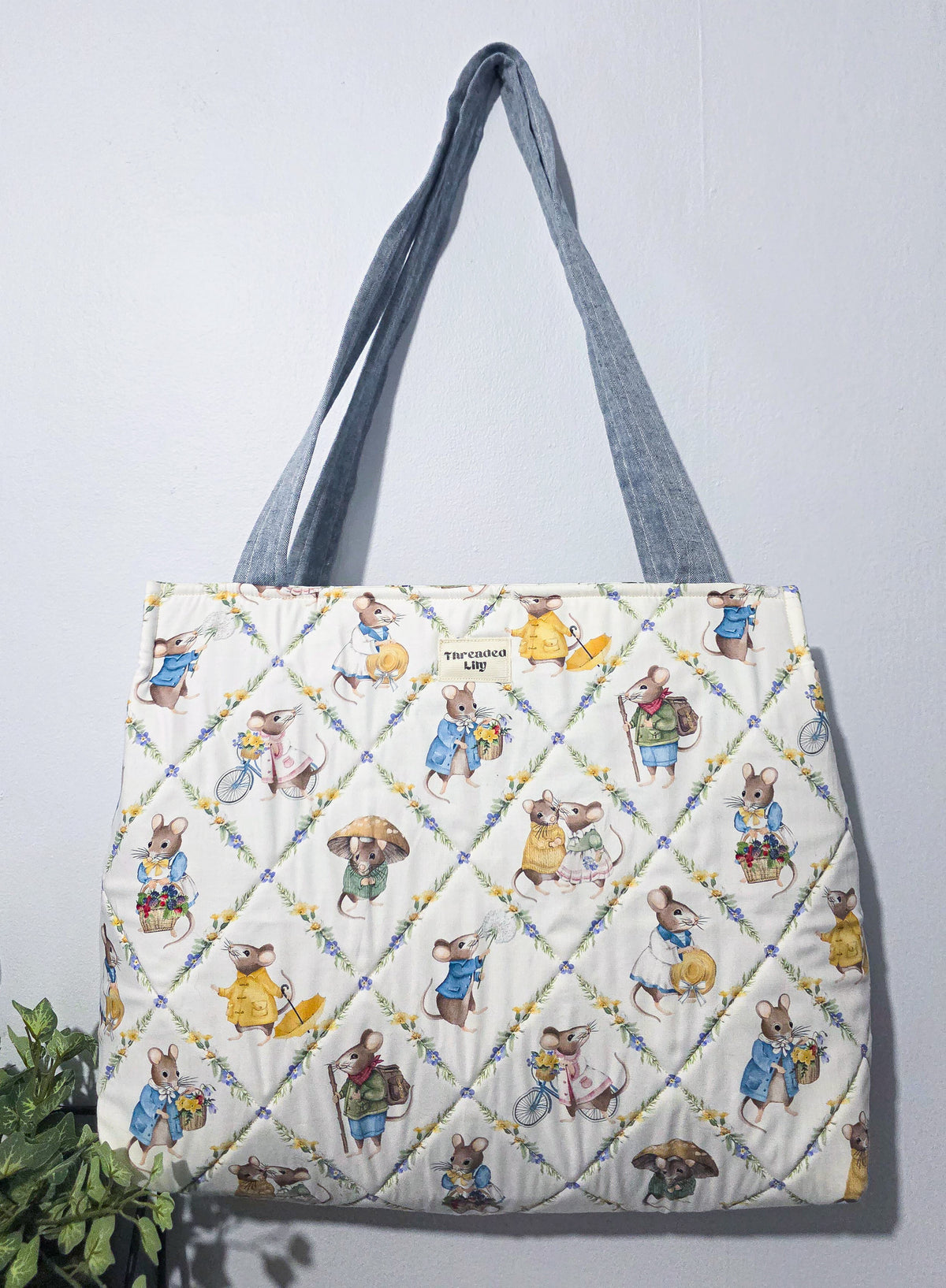 Country Mouse Quilted Tote Bag