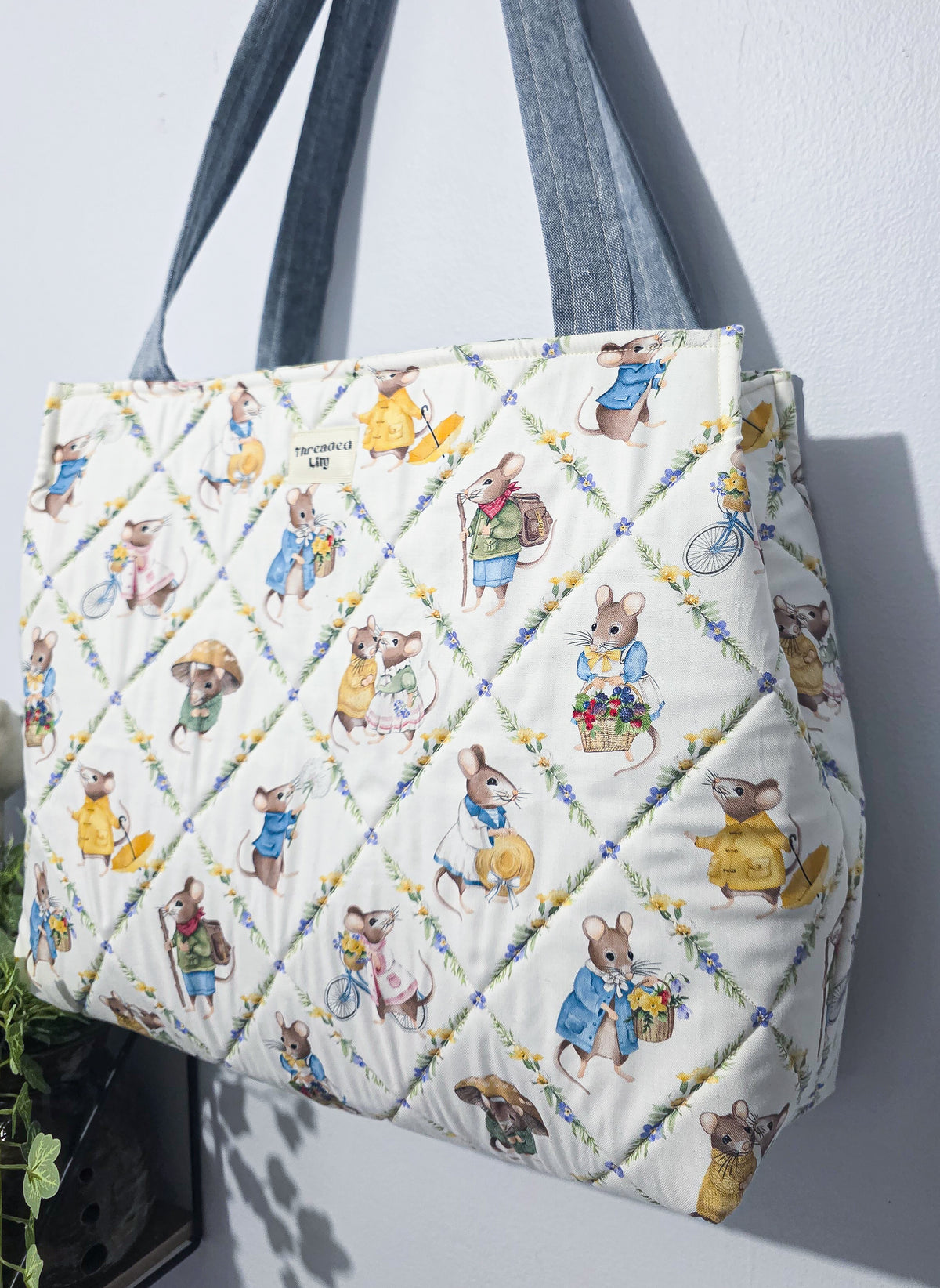 Country Mouse Quilted Tote Bag
