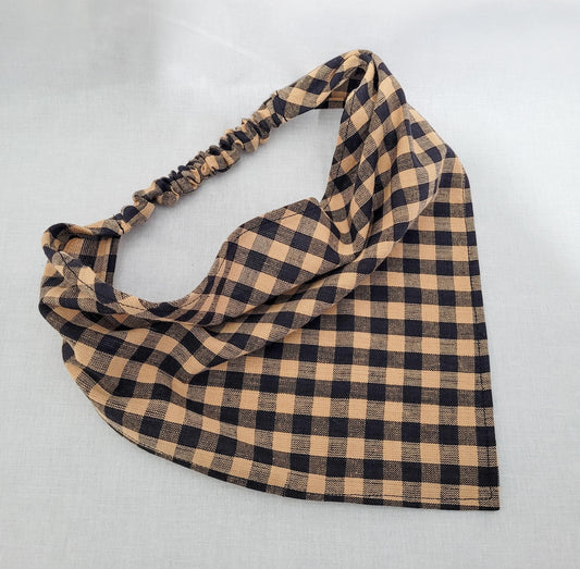 Black and Tan Plaid Elastic Hair Bandana