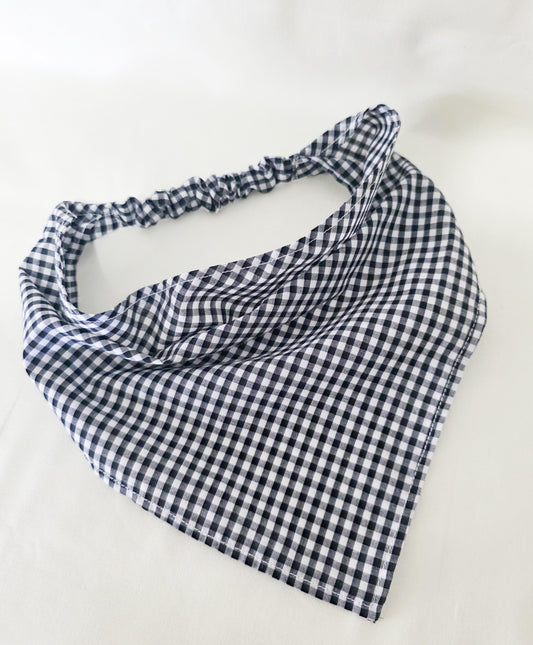 Black and White Gingham Print Elastic Hair Bandana