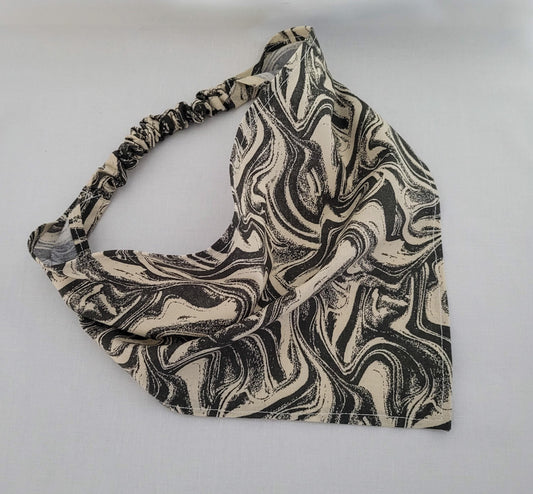 Black and Off White Marble Print Elastic Hair Bandana