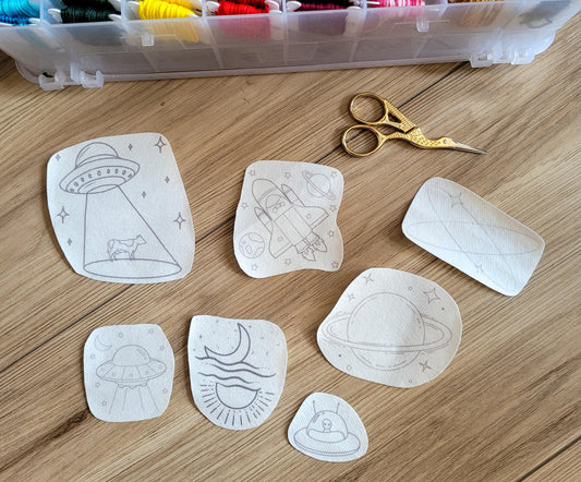 Space and Alien Inspired Stick and Stitch Embroidery Patterns