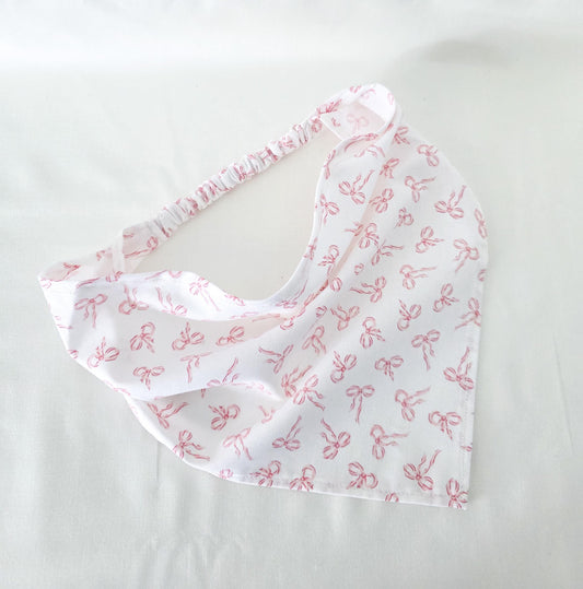 Coquette Pink Bow Print Elastic Hair Bandana