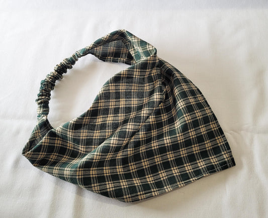Green and Tan Plaid Elastic Hair Bandana
