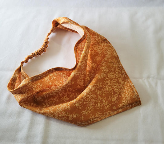 Burnt Orange Floral Leaf Print Elastic Hair Bandana