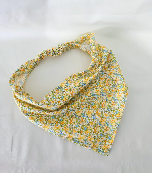 Bright Yellow Floral Print Elastic Hair Bandana