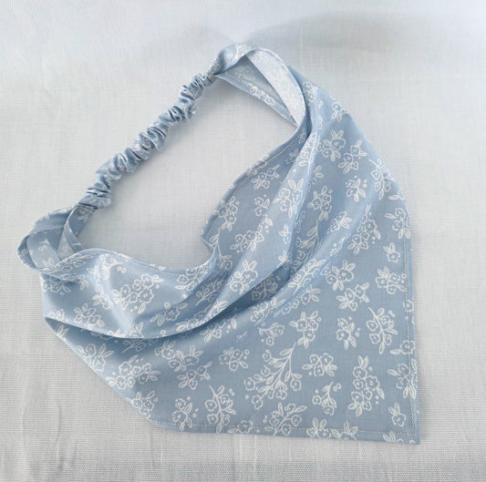 Light Blue/Periwinkle Floral Print Elastic Hair Bandana