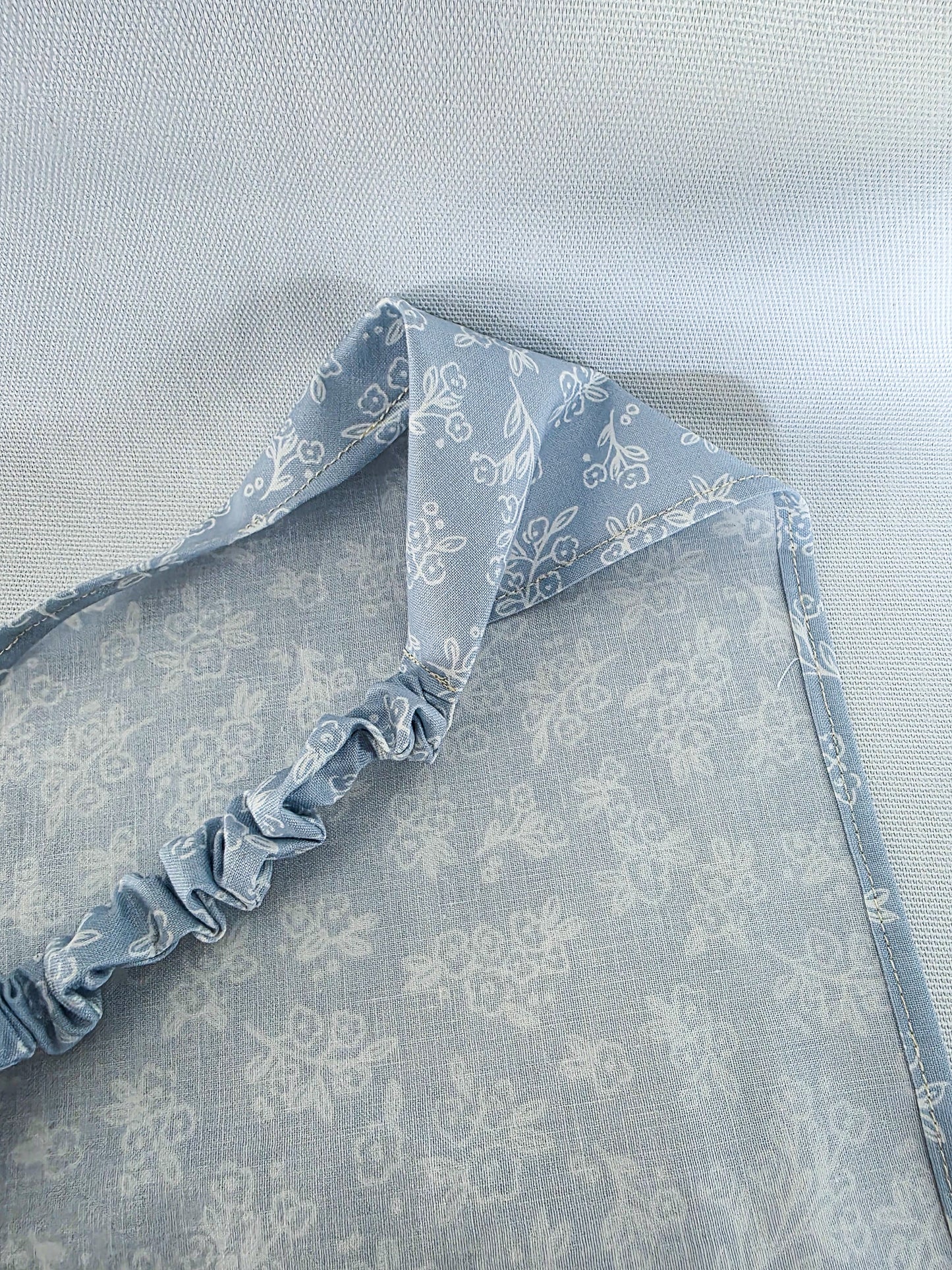 Light Blue/Periwinkle Floral Print Elastic Hair Bandana