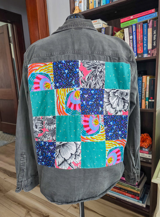 Upcycled Eclectic Patchwork Jacket, Unisex Size XL
