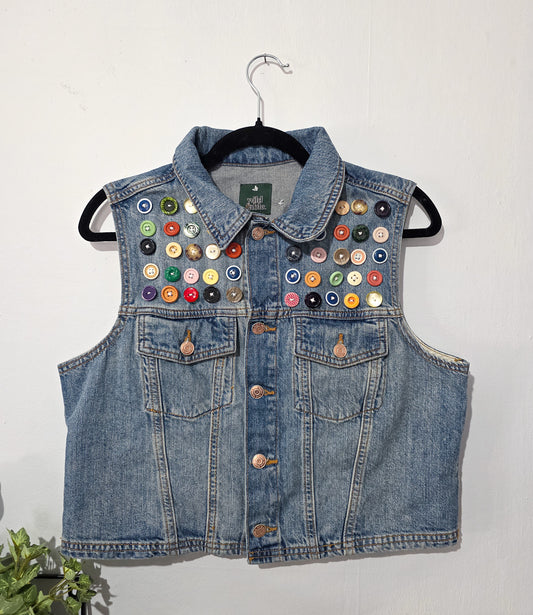 Upcycled Denim Button Vest
